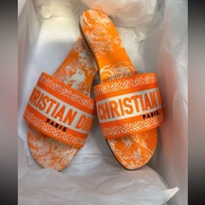 ♦️SOLD♦️New DIOR Dway embroidered bright orange Slides